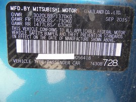 2015 MITSUBISHI MIRAGE ES BLUE 4DR AT 1.2 193900